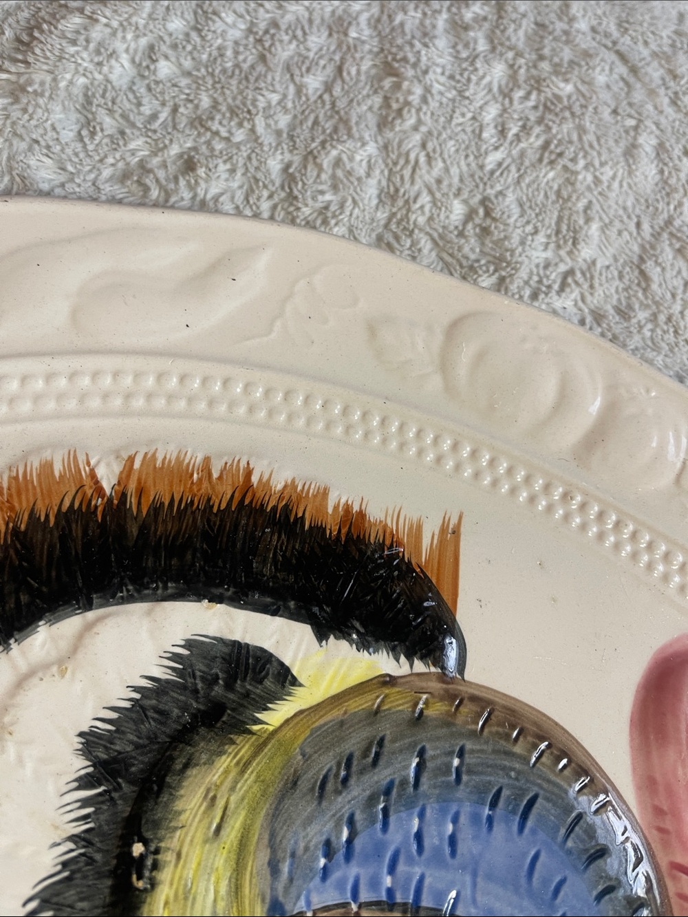 Vintage hand, painted Turkey Ceramic Platter - Cream Base with Multicolor - Picture 6 of 6